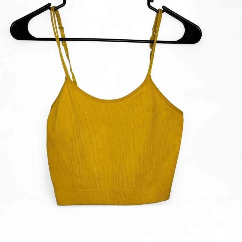 Yellow stretchy crop top with lace back‎ size small or medium